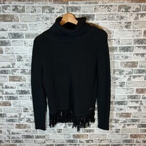 Michael Kors Womens Black Fringe Hem Turtleneck Sweater QF260KEWX2 NWT Small